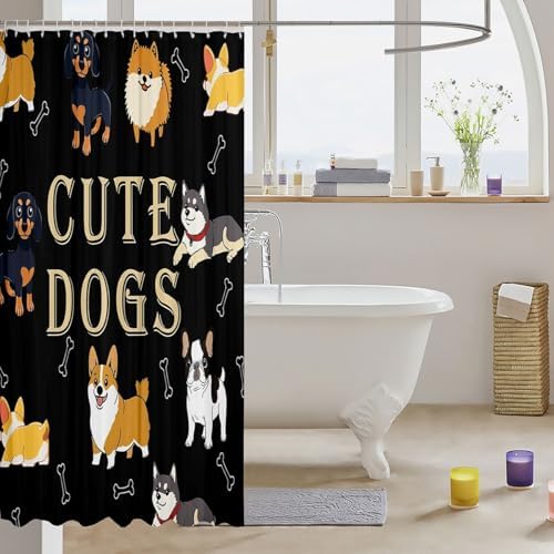 Cute Puppy Shower Curtains for Kids Waterproof Bathroom Curtain Set