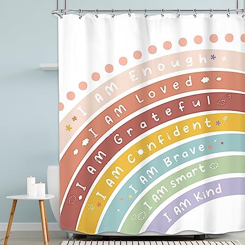 MESHELLY Kids Boho Rainbow Shower Curtain with 12 Hooks