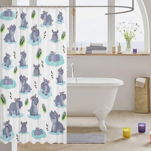 Cartoon Hippo Kids Shower Curtain Set 72x78