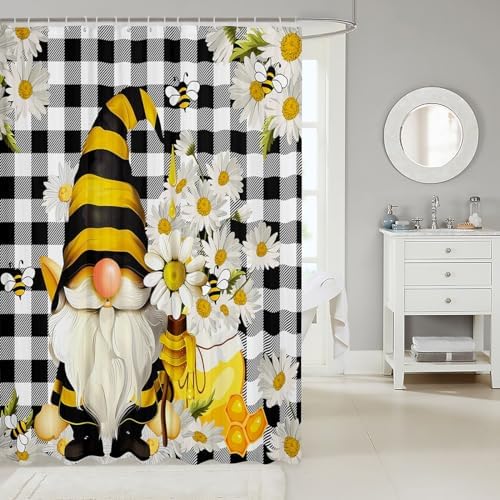 Cute Bee Gnome Shower Curtain 72x72 inches