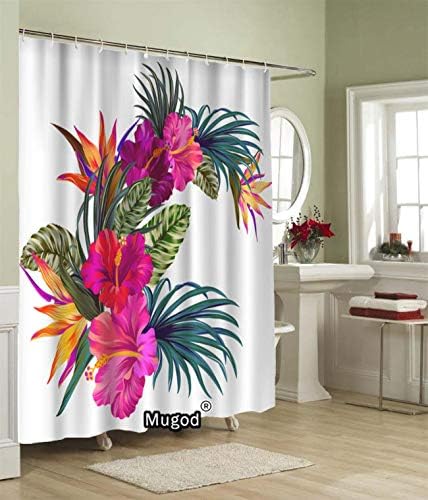 Mugod Tropical Flowers Shower Curtain Hibiscus Palm Retro Hawaiian Design 60x72 Inches