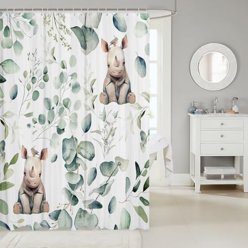 Adorable Rhino Shower Curtain Jungle Animal Bath Curtain