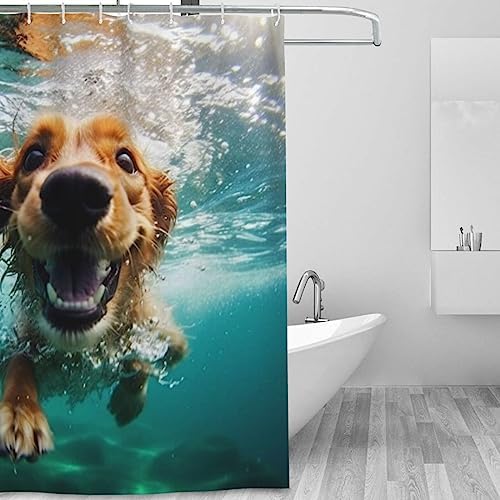 Underwater Dog Shower Curtain Set with 12 Hooks