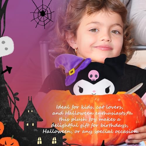 Spooky Halloween Cat Plush with Pumpkin Witch Hat