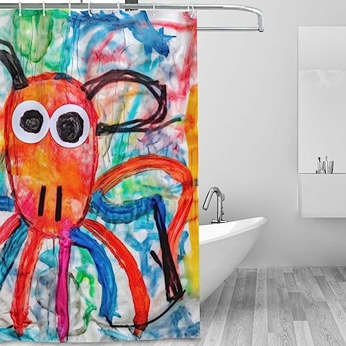 Abstract Octopus Shower Curtain Set with 12 Hooks 72x72in