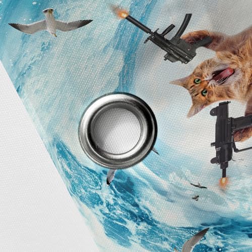 Funny Cat Riding Shark Shower Curtain Set for Boys