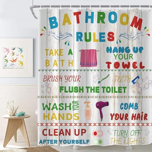 Kids Shower Curtain with 12 Hooks 72x72 Inches