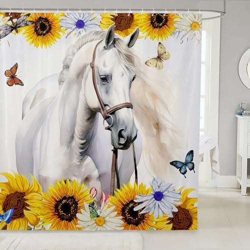 Stylish Rainbow Horse Sunflower Bath Curtain Set for Kids
