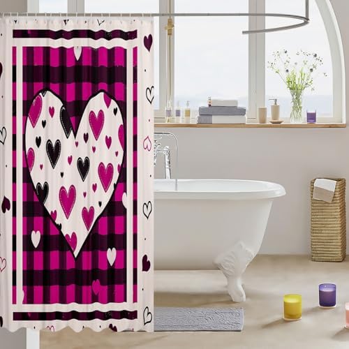 Jeffeloiu Love Bath Curtain Set for Valentines Day 72 x 78Check Pattern