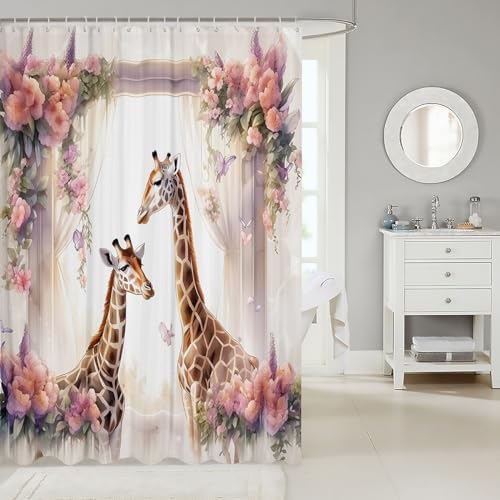 Waterproof Giraffe Shower Curtain for Home Garden or Travel
