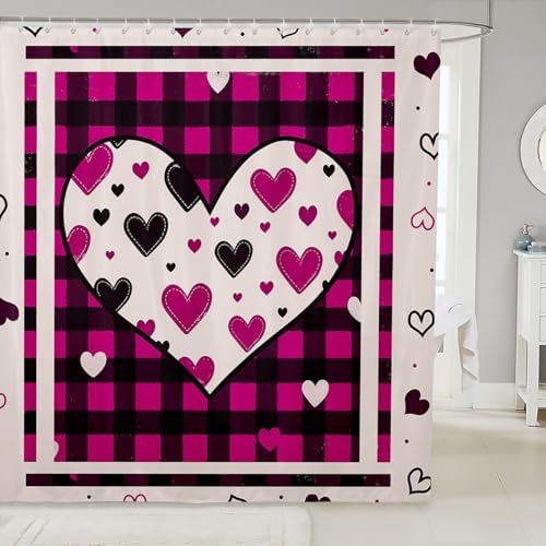 Jeffeloiu Love Bath Curtain Set for Valentines Day 72 x 78Check Pattern