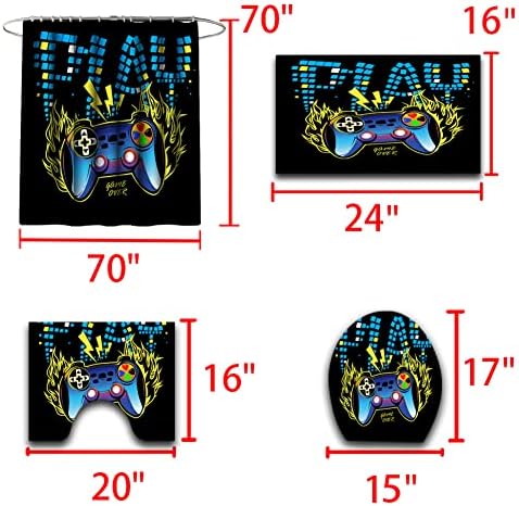 Game-Themed 4-Piece Gaming Shower Curtain Set for Kids