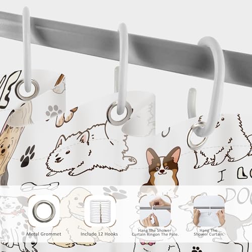 Glawry Dog shower curtain Cute Funny for Bath