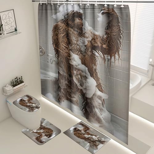 FortunateFrog 4PCS Bigfoot Animal Fun Bathroom Showers with 12 Hooks
