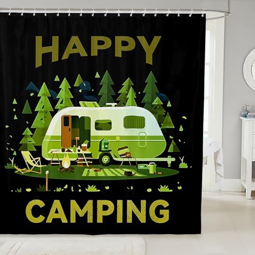 Jejeloiu Cartoon Camping Car Bath Curtain Set 72x84