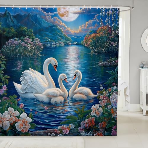 Swan Family Shower Curtain Tropical Jellyfish 72x84 Inch Family Bathroom Set