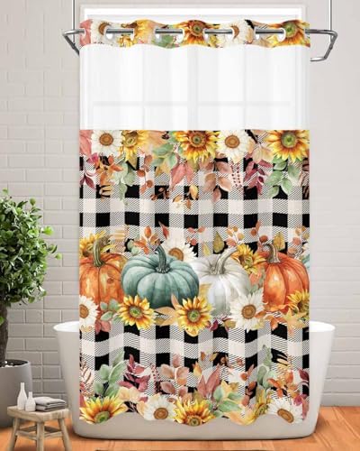 Cozy Fall Shower Curtain with Seeing Window