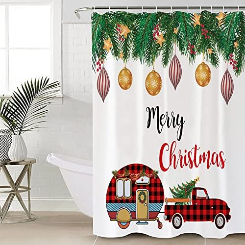 Christmas Camper Pine Boughs - Waterproof Shower Curtain