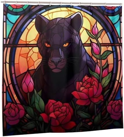 Black Panther Shower Curtain 72x72 In Modern Bohemian Bathroom Art with 12 Hooks