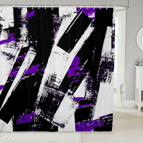 JeeJeloiu Fun Kids Bath Graffiti 72x84 Purple White Bath Curtain