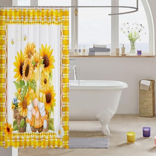 Sunflower Gnome Shower Curtain Set