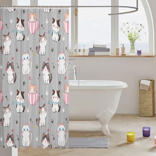 Feelyou Cat Shower Curtain Set 72x78 Gray