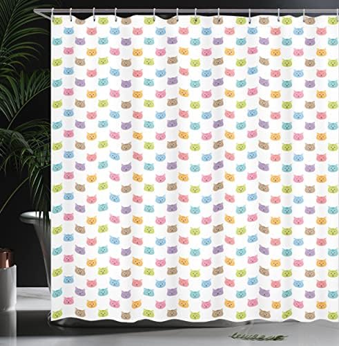 Cute Cat Shower Curtain with Faces Design Boys Girls Girls
