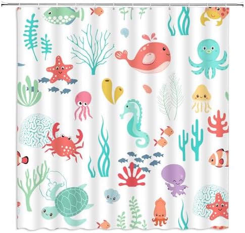 Cartoon Sea Animal Shower Curtain Set