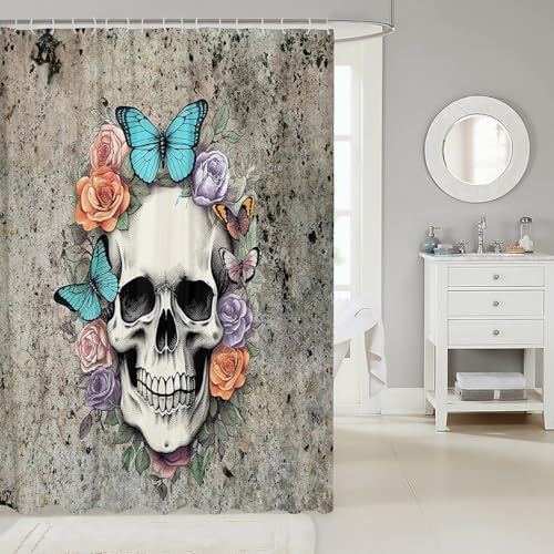 Feelyou Skull 72x72 Butterfly bathroom shower curtain Waterproof