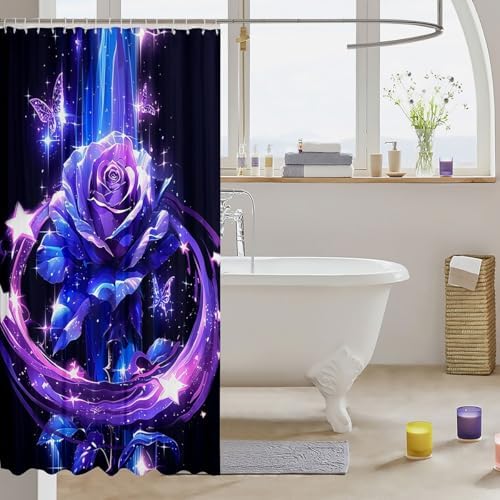 Erosebird Blue Purple Rose Bathroom Curtain Set