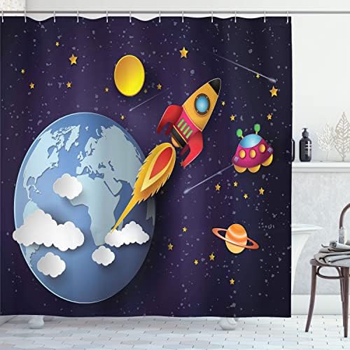 Ambesonne Rocket High-Flyin Outdoor Space Shower Curtain
