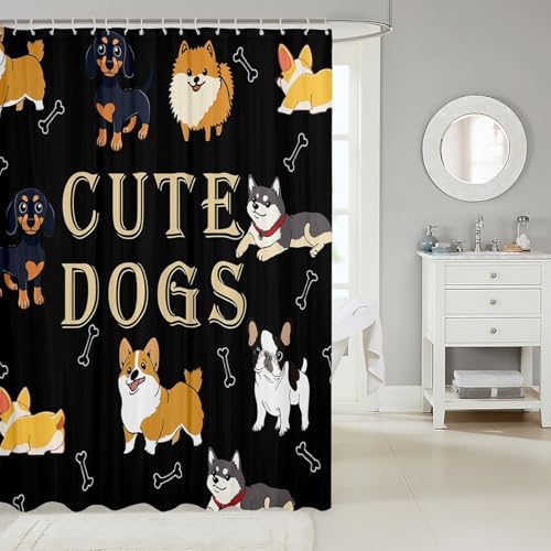 Cute Puppy Shower Curtains for Kids Waterproof Bathroom Curtain Set