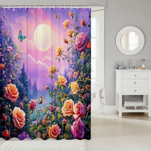 Castle Fairy Blooming Flowers Shower Curtain Set 1