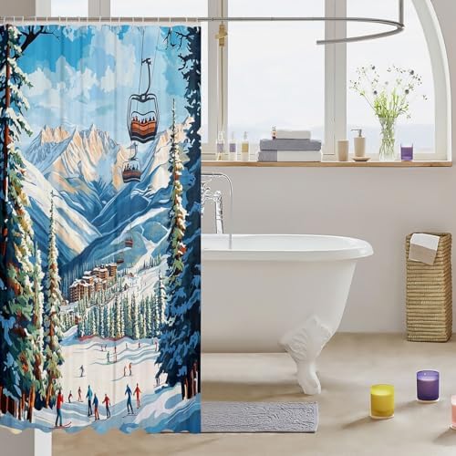 Castle Fairy Skiing Sports Shower Curtain Set 72x72