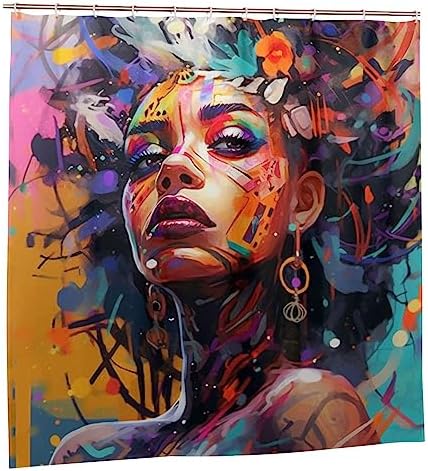 Abstract Girl Shower Curtain Set 72x72in Waterproof 12 Hooks