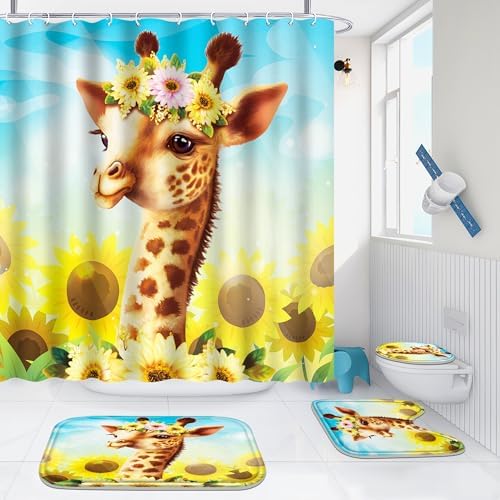 4PCS Bathroom Set Cute Giraffe Design Comfortable Hygienic