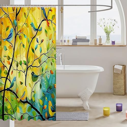 Stylish Tree of Life Shower Curtain Set 72x78 with 12 Hooks