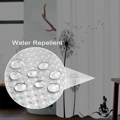 White Boho Shower Curtain Black Dandelions Waffle Shoot Curtains 72x72inches