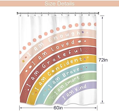 MESHELLY Kids Boho Rainbow Shower Curtain with 12 Hooks