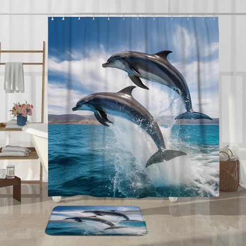 4PCS Jump Dolphin 72x72 Durable 12 Hooks Non-Slip Waterproof
