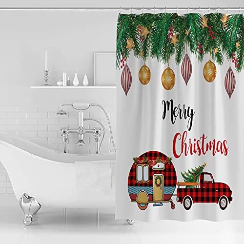 Christmas Camper Pine Boughs - Waterproof Shower Curtain