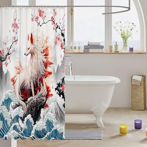 Set of Japanese Fox Bathroom Curtain