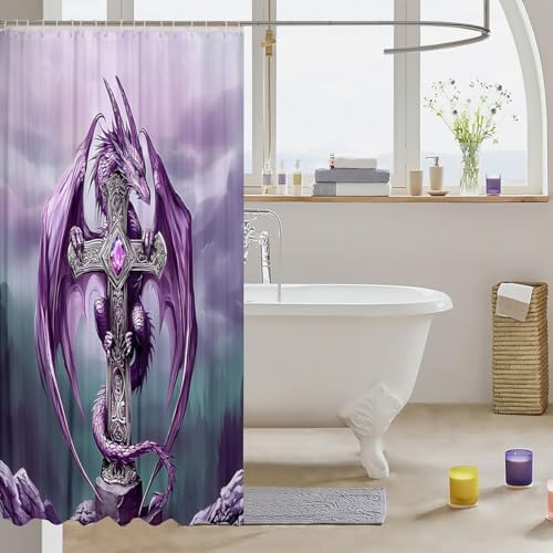 Gohtic Dragon 72 x 72 Bathroom Shower Curtain Set for Kids Teens