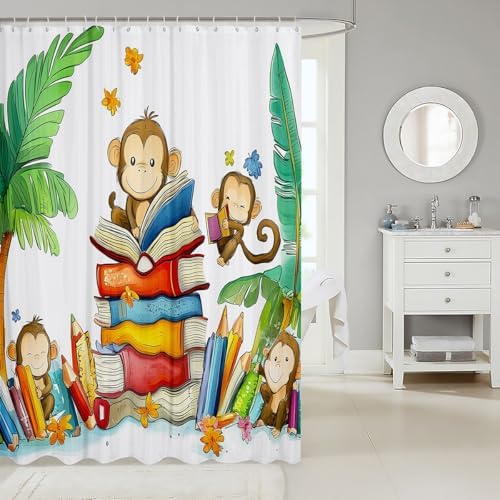 Cartoon Monkey Bath Curtain Easy Setup Durable