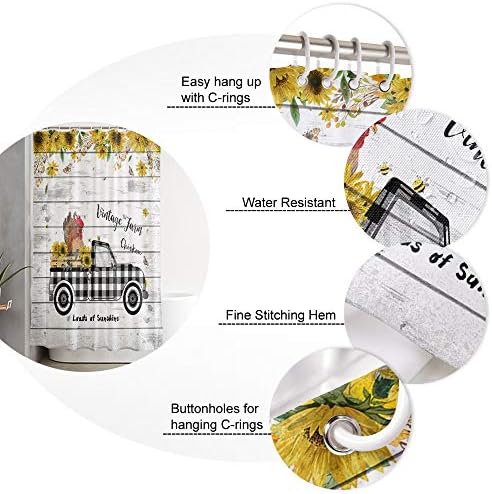 Waterproof Bathroom Shower Curtain Set with 12 Hooks Modern Buffalo Check Design