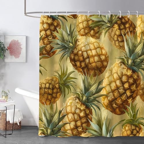 Golden Pineapples Waterproof shower curtain 72x72 inch