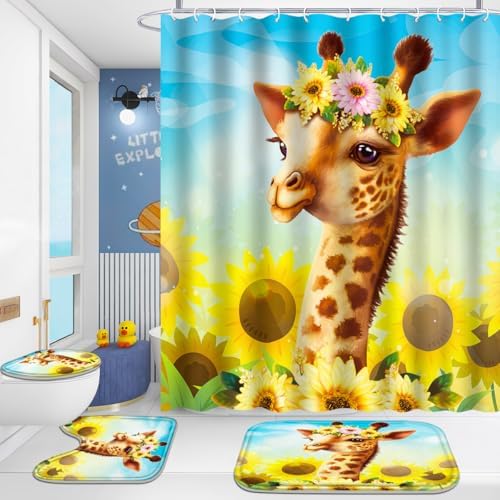 4PCS Bathroom Set Cute Giraffe Design Comfortable Hygienic