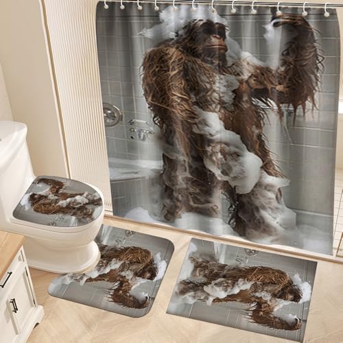 FortunateFrog 4PCS Bigfoot Animal Fun Bathroom Showers with 12 Hooks