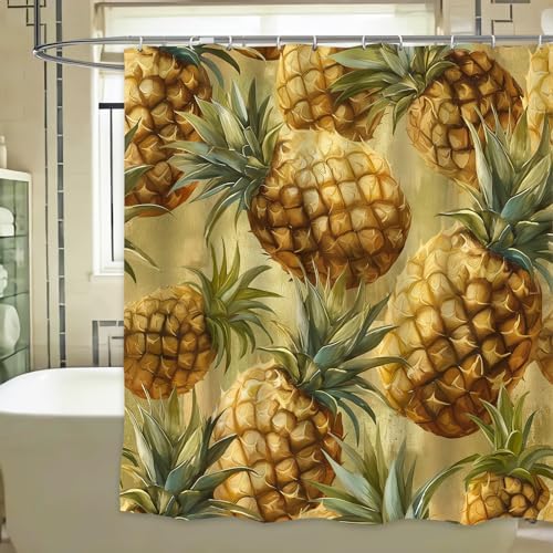 Golden Pineapples Waterproof shower curtain 72x72 inch
