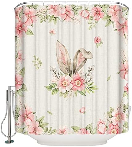 36x78 inch bunnies and flowers waterproof shower curtain set machine washable bathroom